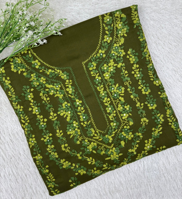 3 Piece - Kashmiri Tanka & Mirror Work Linen Suit