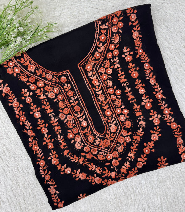 3 Piece - Kashmiri Tanka & Mirror Work Linen Suit