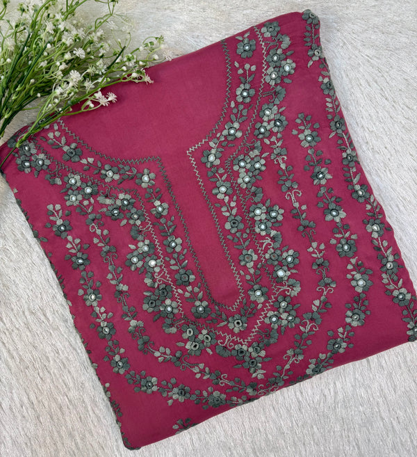 3 Piece - Kashmiri Tanka & Mirror Work Linen Suit